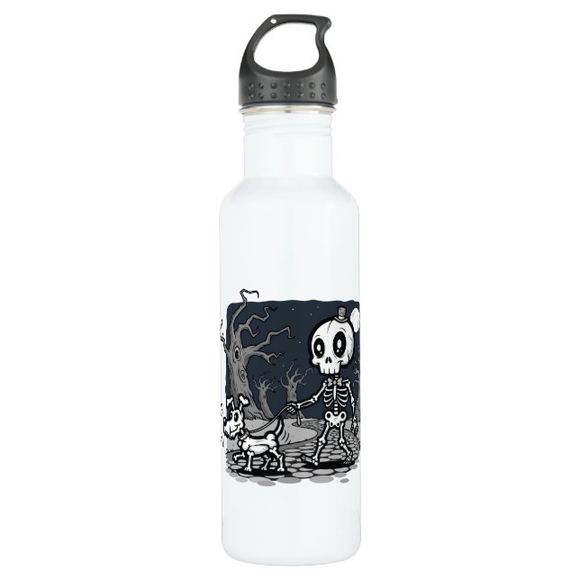 Botella De Agua Skeleton Walking Dog Halloween Art (Anverso)