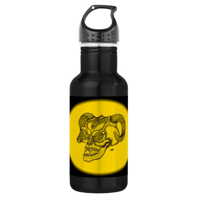 Botella De Agua Skull Devil Head Black and Yellow Design (Anverso)