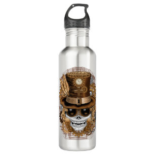 Botella De Agua Skull Steampunk Voodoo Retro Machine
