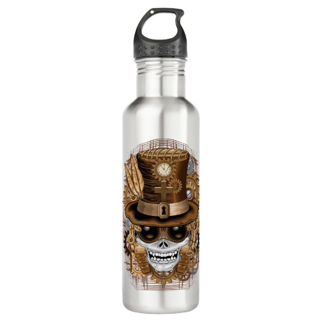 Botella De Agua Skull Steampunk Voodoo Retro Machine (Anverso)