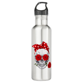 Botella De Agua Skull Valentine con rosas rojas