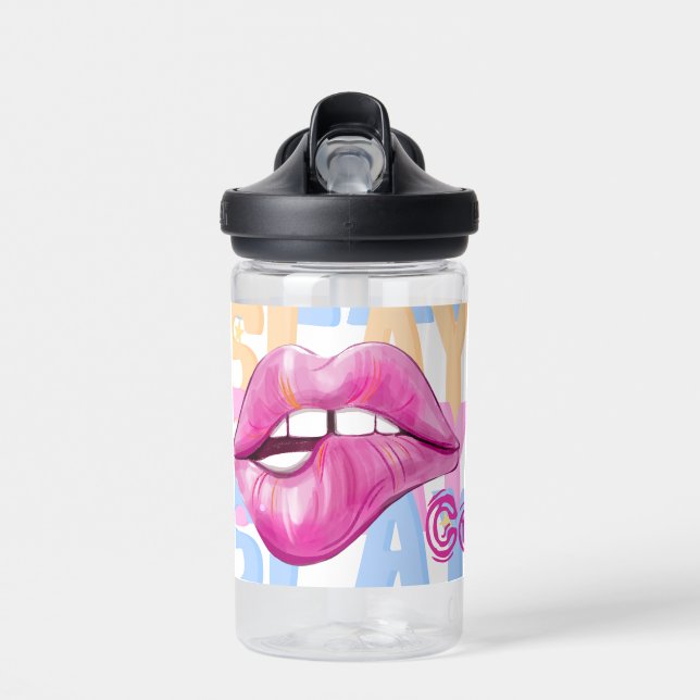 Botella De Agua Slay con Neon Pink Lips Custom Name (Delante)