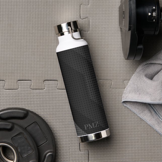 Botella De Agua Sleek Black Geometric Initials Sports  (Gimnasio (girado))