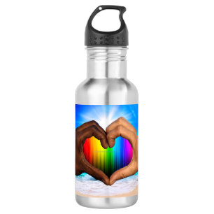 Botella De Agua SlipperyJoe gradiente de corazón de arcoíris vívid