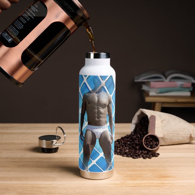 Botella De Agua SlipperyJoe hombre muscular seis empates abs macho (Café)