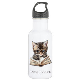 Botella De Agua Smart Kitten with Glasses Custom Name