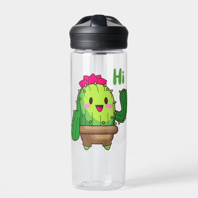 Botella De Agua Smiley Cactus Bottle – Hello Green Friend (Delante)
