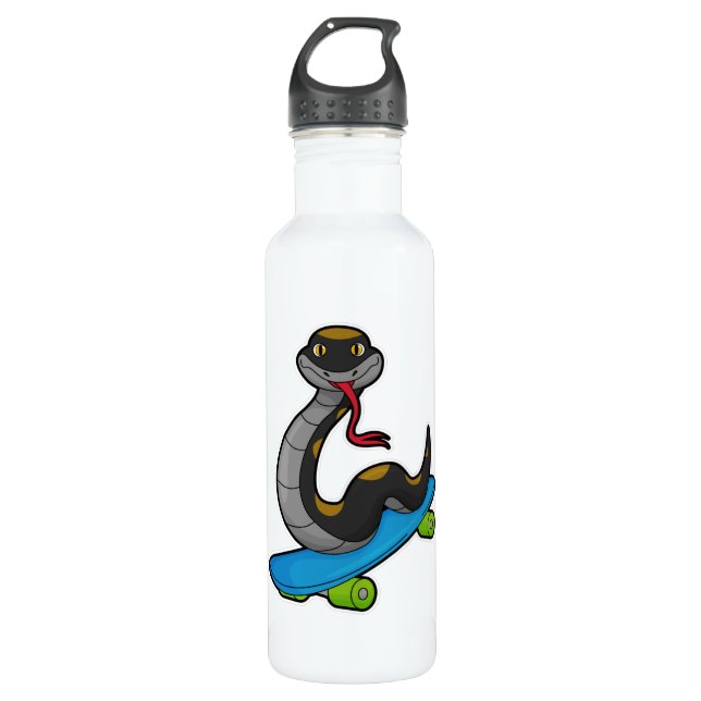 Botella De Agua Snake como patinador con patineta (Anverso)
