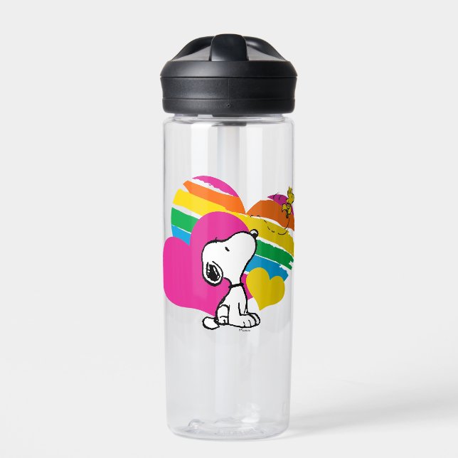 Botella De Agua Snoopy y Woodstock | Corazones arcoiris