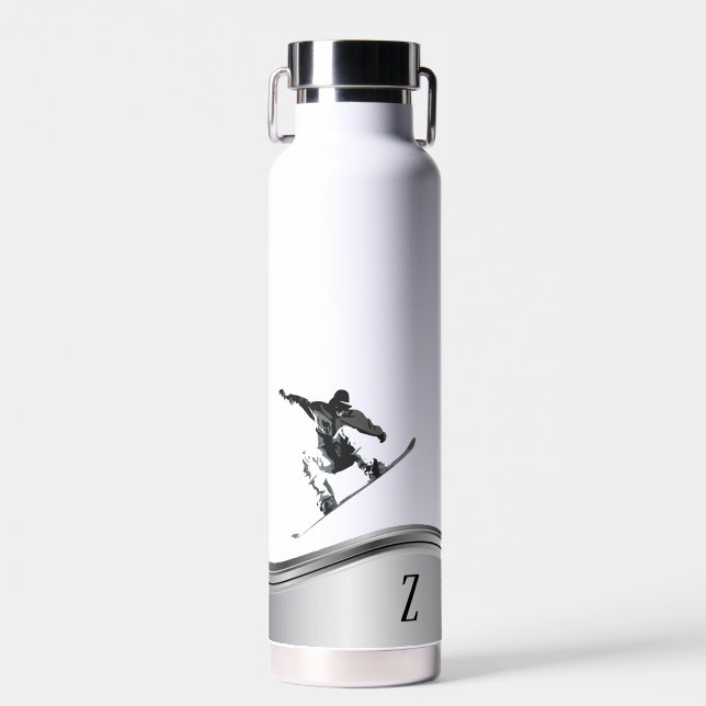 Botella De Agua Snowboarder Monograma Plata Snowboard (Delantero)