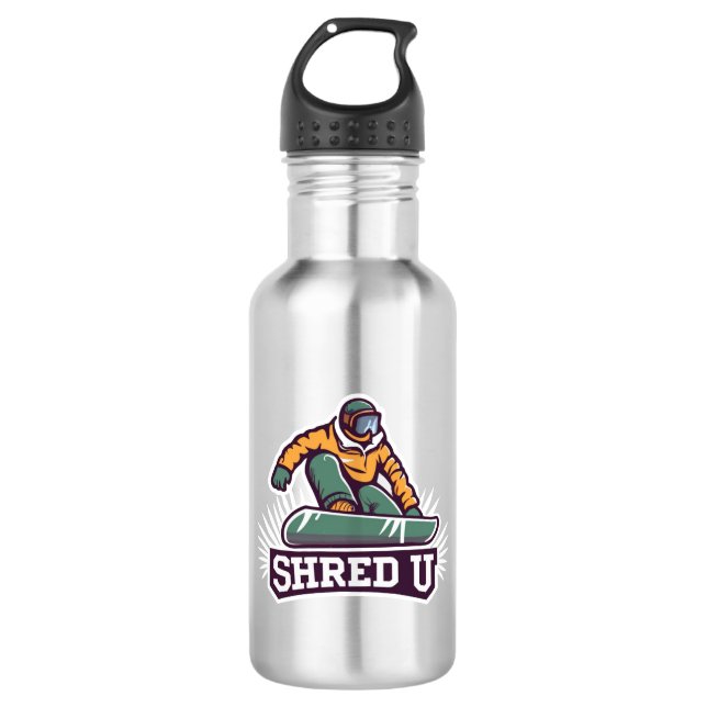 Botella De Agua Snowboarding Universidad Shred (Anverso)