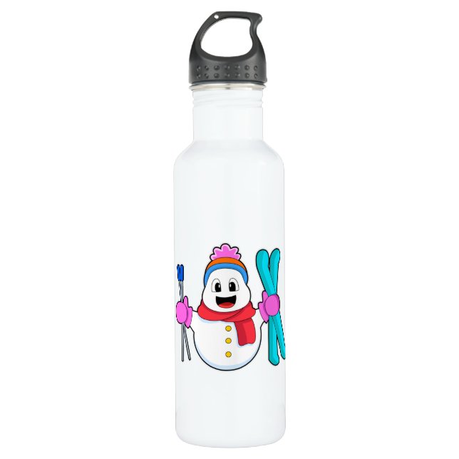 Botella De Agua Snowman como esquiador con esquí (Anverso)