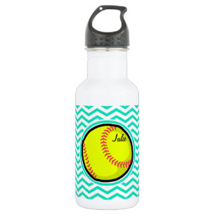 Botella De Agua Softball; Aqua Green Chevron
