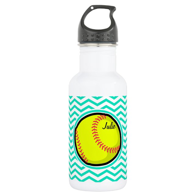 Botella De Agua Softball; Aqua Green Chevron (Anverso)