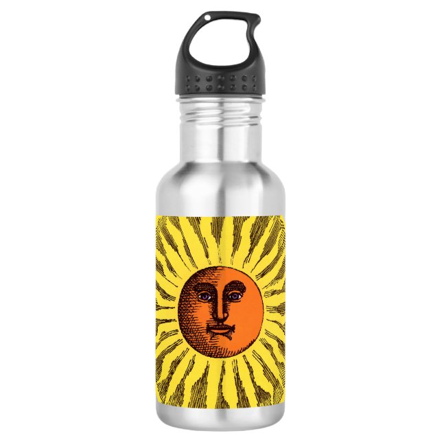 Botella De Agua Sol Hippie Feliz Sonriente Amarillo Celestial Vint (Anverso)