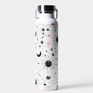 Botella De Agua Sol Luna Estrellas Celestiales Negro y Rosa