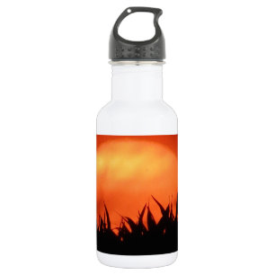 Botella De Agua Sol rojo detrás de césped negro