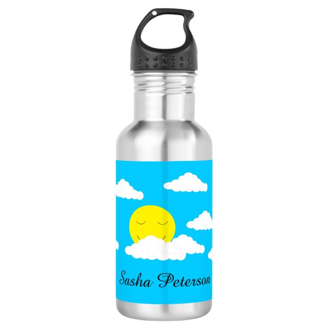 Botella De Agua Sol sonriente con nubes: (Anverso)