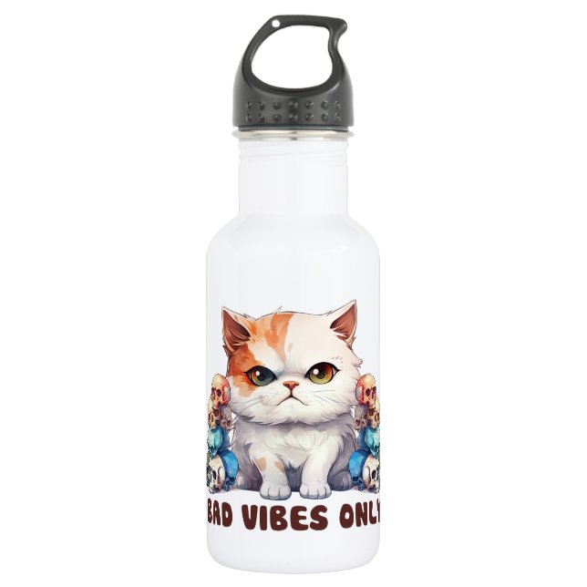 Botella De Agua Sólo vibraciones malas - Diseño gótico de gatos y  (Anverso)