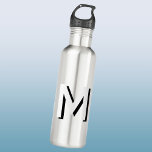 Botella De Agua Sombra de caída inicial monograma simple personali<br><div class="desc">Diseño de tipografía inicial en blanco y negro monotónico,  simple y minimalista,  que se puede personalizar.</div>