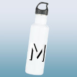 Botella De Agua Sombra de caída inicial monograma simple personali<br><div class="desc">Diseño de tipografía inicial en blanco y negro monotónico,  simple y minimalista,  que se puede personalizar.</div>
