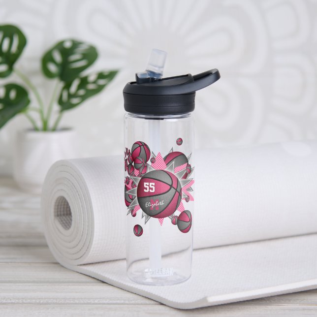Botella De Agua sopa de baloncesto gris rosado del chica deportivo (Yoga)