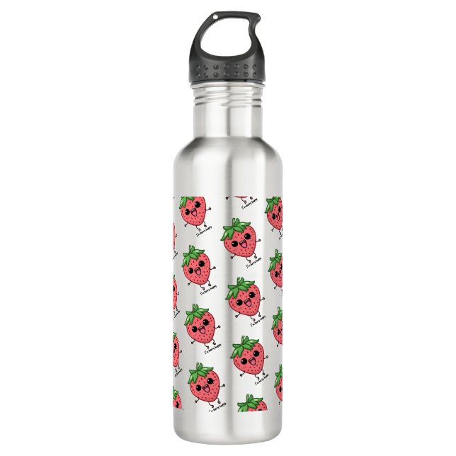 Botella De Agua Soy Berry Happy lindo kawaii fresa saltando (Anverso)