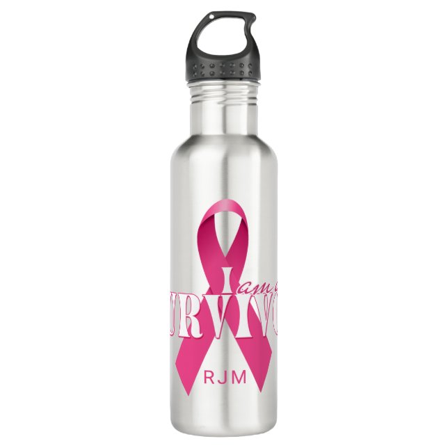 Botella De Agua Soy una cinta rosa superviviente con aluminio mono (Anverso)