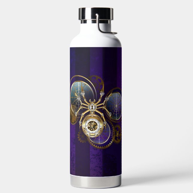 Botella De Agua Spider Steampunk sobre fondo morado (Izquierda)