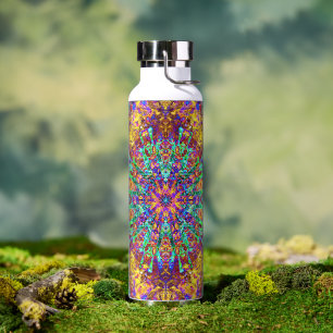 Botella De Agua Splash de color hippie de Mandala trippy y psicodé