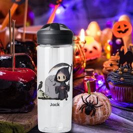 Botella De Agua Spooky Grim Reaper Graveyard Crow Gothic Halloween