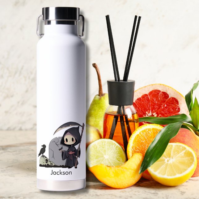 Botella De Agua Spooky Grim Reaper Graveyard Crow Gothic Halloween (Subido por el creador)