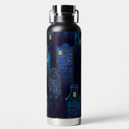 BOTELLA DE AGUA SPOOKY HALLOWEEN BLUE NIGHTTIME CITY SCENE