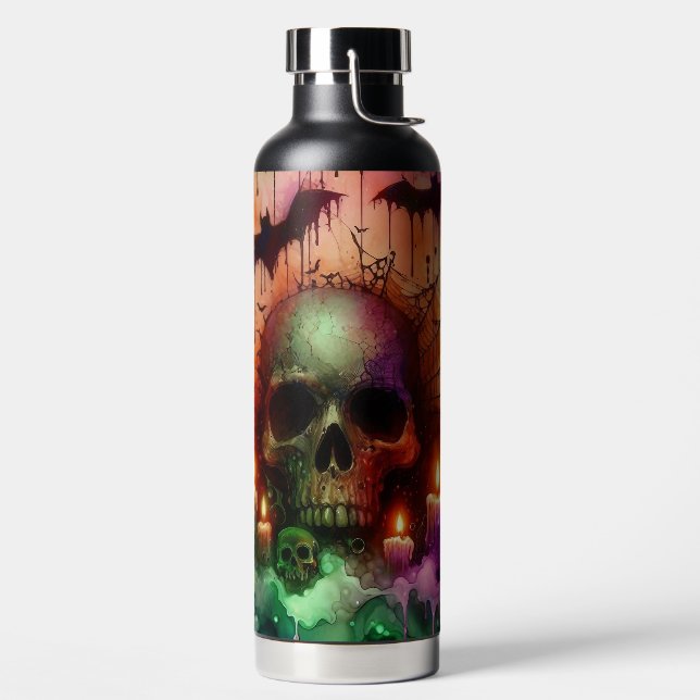 BOTELLA DE AGUA SPOOKY  HALLOWEEN SKULL CANDLES BATS & SPIDERS (Izquierda)