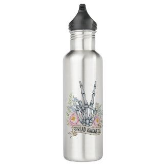 Botella De Agua "Spread Kindness" Skeleton Peace Sign – Watercolor
