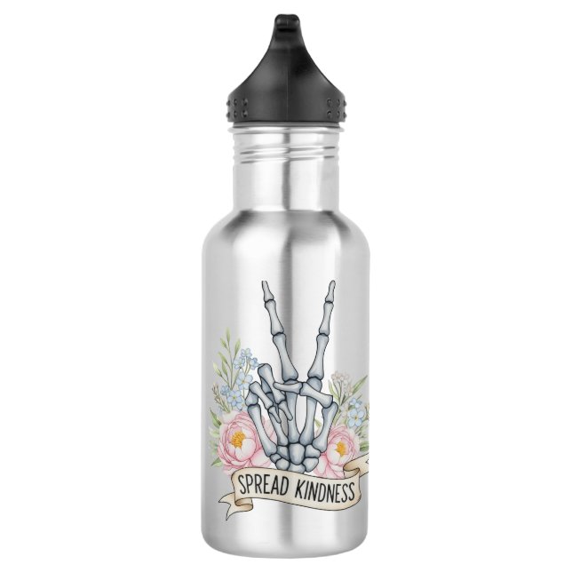 Botella De Agua "Spread Kindness" Skeleton Peace Sign – Watercolor (Derecha)