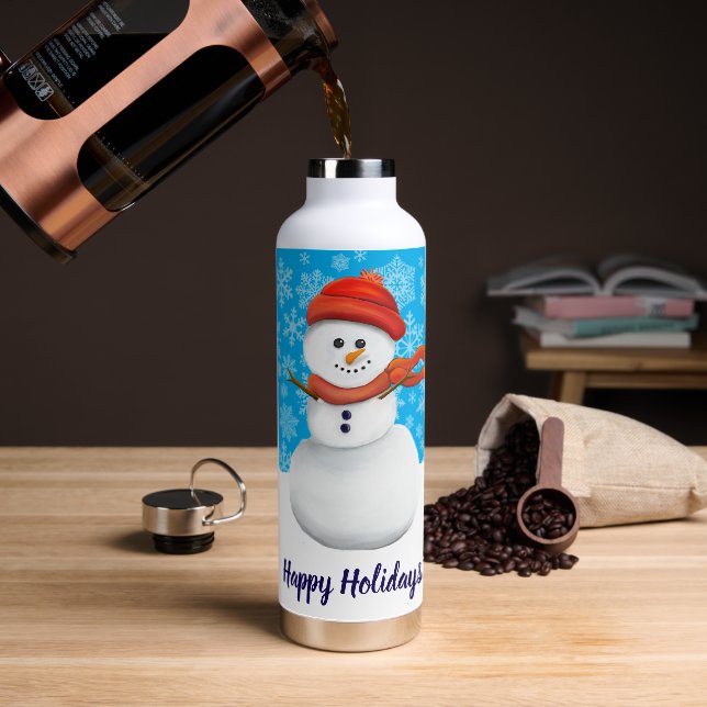 Botella De Agua Sr. Muñeco de Nieve Felices Fiestas (Café)