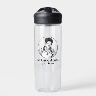 Botella De Agua St. Carlo Acutis Icono religioso y diseño de esboz