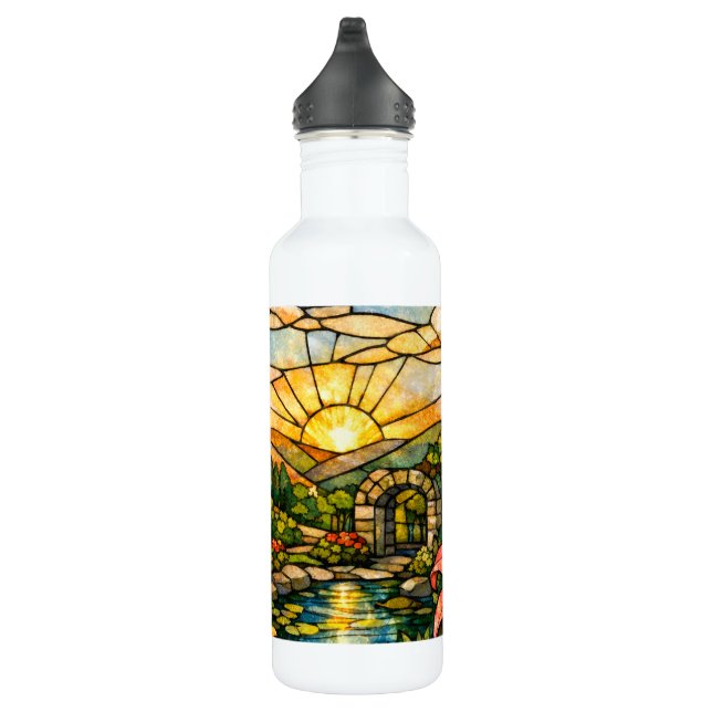 Botella De Agua Stain Glass Lilies Butterflies Sunshine (Derecha)