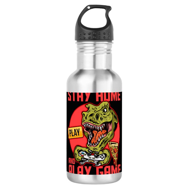 Botella De Agua Stay Home Play Video Games Dinosaur (Anverso)
