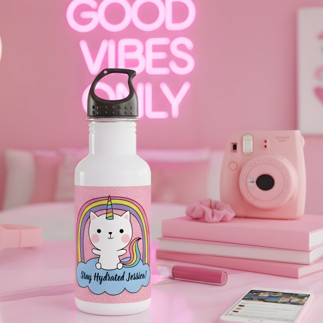 Botella De Agua Stay Hydrate Cat Unicorn (Stay refreshed with this full of “cattitude” water bottle!)