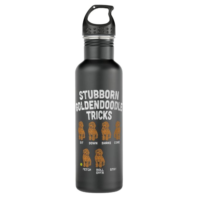 Botella De Agua Stubborn Goldendoodle Tricks, divertido entrenador (Anverso)