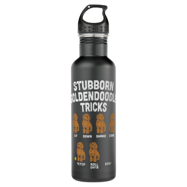 Botella De Agua Stubborn Goldendoodle Tricks, divertido entrenador (Anverso)