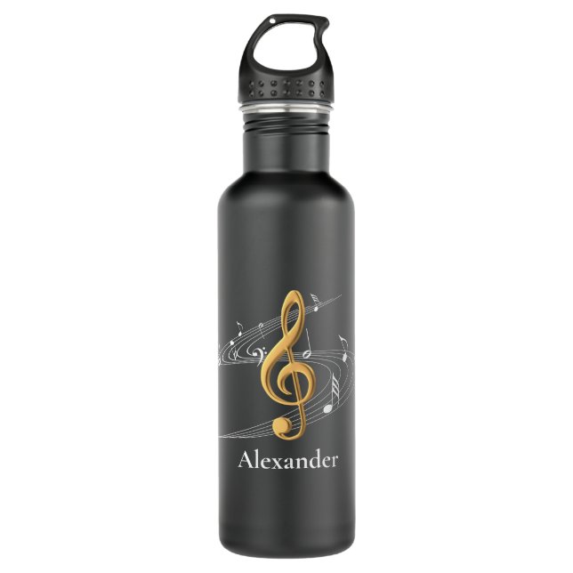 Botella De Agua Stylish Music Notes Gold Treble Clef (Anverso)
