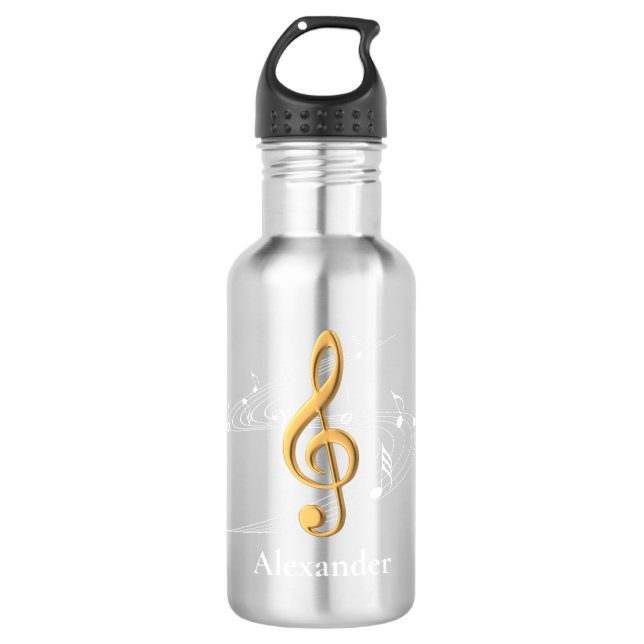 Botella De Agua Stylish Music Notes Gold Treble Clef (Anverso)