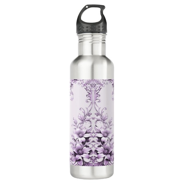 Botella De Agua Stylish Purple Flowers Water Bottle (Anverso)