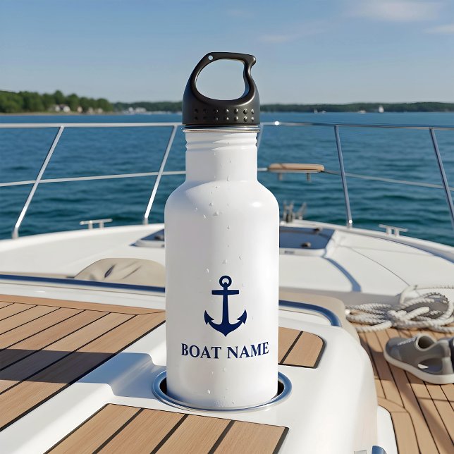 Botella De Agua Su Nombre De Barco Azul Anchor Blanco (Subido por el creador)