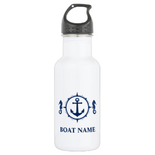 Botella De Agua Su nombre de barco: azul marino Anchor blanco