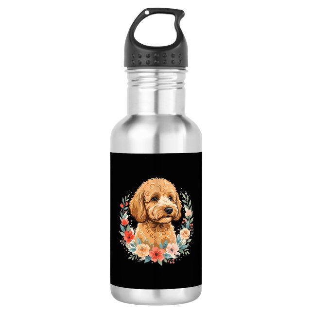 Botella De Agua Sublimación Redonda de Perro Floral (Anverso)