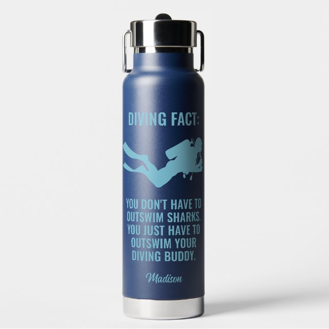 Botella De Agua Submarinismo con texto y nombre personalizado (Frente)